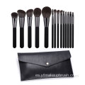 Logo personalizado 14 PCS maquillaje cepillo conjunto negro